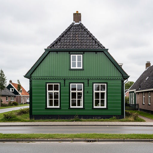 traditionele woning in Staphorst met witte kunststof kozijnen aan de voorgevel